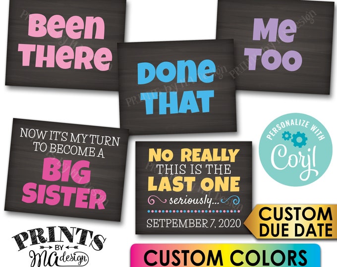 Pregnancy Announcement, Been There, Done That, Me Too, Become a Big Sister, 5 PRINTABLE Baby #5 Reveal Signs <Edit Yourself with Corjl>