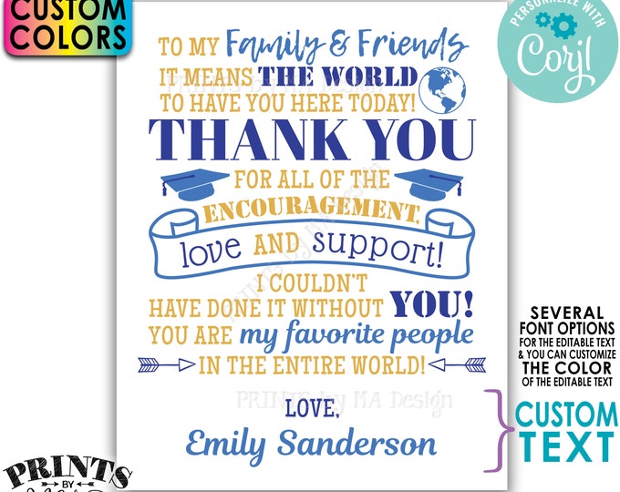 Graduation Party Thank You Sign, Thanks from the Graduate Poster, Editable PRINTABLE Grad Party Decoration <Edit Yourself w/Corjl>