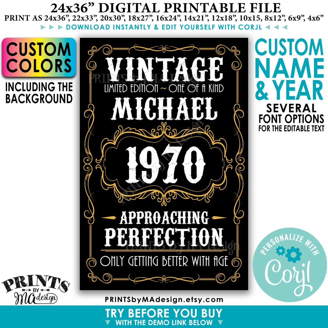 Vintage Birthday Sign, Only Getting Better With Age, PRINTABLE 24x36 ...