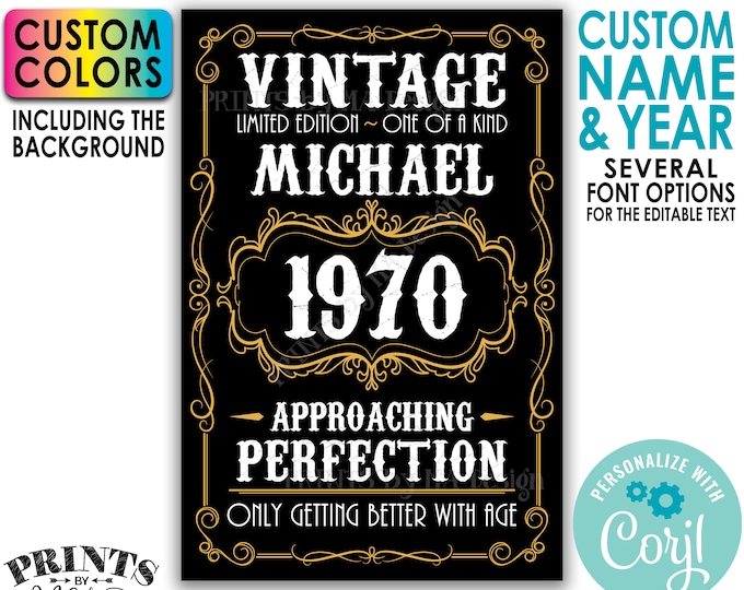 Vintage Birthday Sign, Only Getting Better with Age, PRINTABLE 24x36" Editable Template, Whiskey Themed Bday Poster <Edit Yourself w/Corjl>