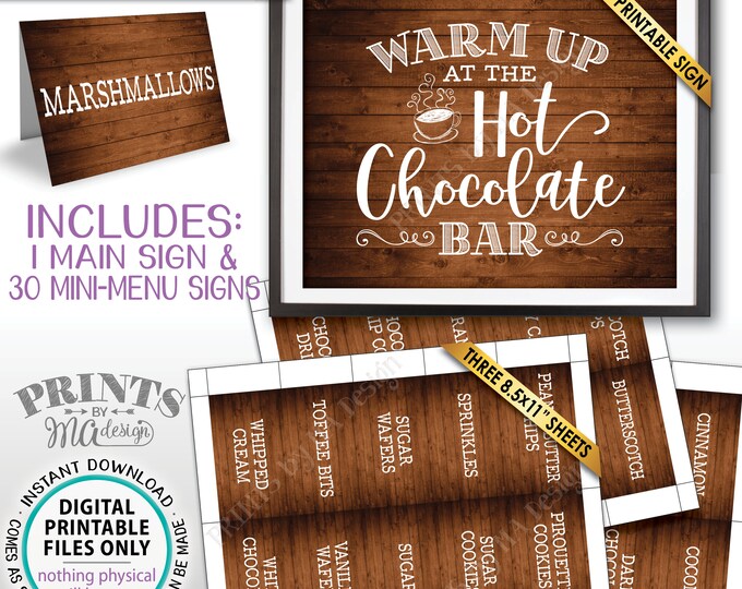 Hot Chocolate Bar Kit, Build Your Own Hot Cocoa Labels, PRINTABLE Rustic Wood Style Sign & Place Cards <ID>