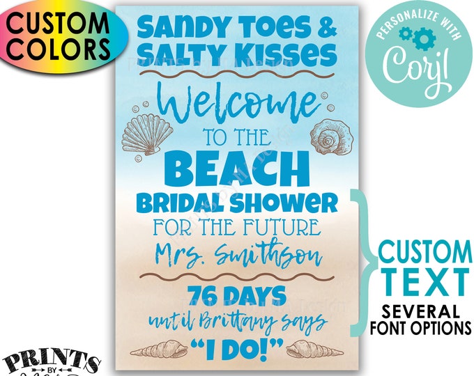 Beach Themed Bridal Shower Welcome Sign, Bridal Shower Countdown, PRINTABLE 24x36” Watercolor Style Sign <Edit Yourself with Corjl>