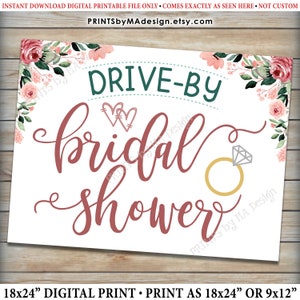 Drive-By Bridal Shower Sign, Wedding Shower Parade, Rose Gold Blush Pink Floral PRINTABLE 18x24 Yard Sign ID image 3