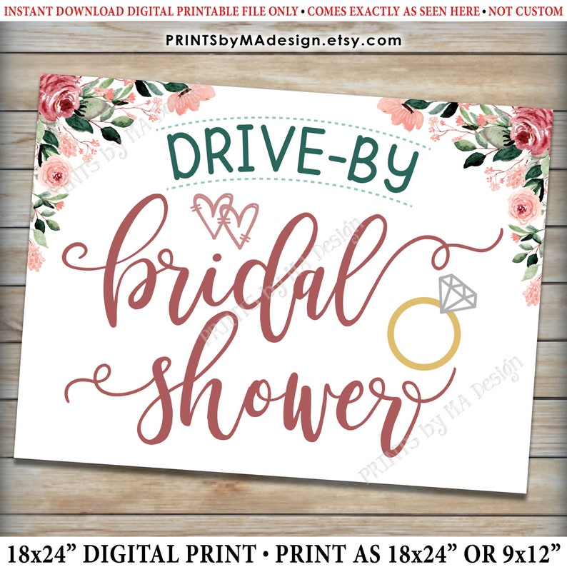 Drive-By Bridal Shower Sign, Wedding Shower Parade, Rose Gold Blush Pink Floral PRINTABLE 18x24 Yard Sign ID image 3