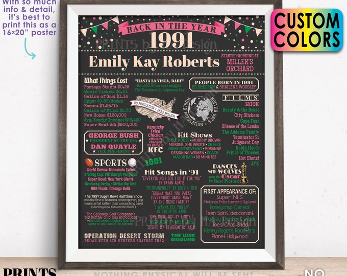 Back in the Year 1991 Retirement Party Sign, Flashback to 1991 Poster Board, Custom PRINTABLE 16x20” Retirement Party Decoration