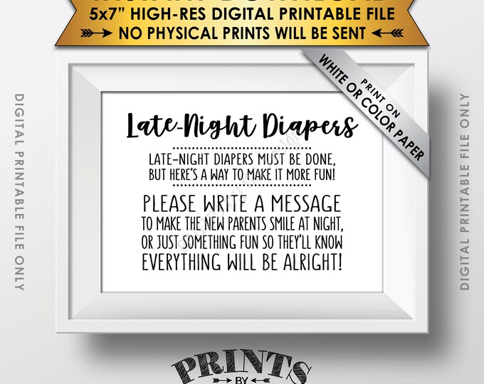 Late Night Diaper Sign, Late-Night Diapers Sign the Diaper Thoughts for New Parents Baby Shower Game, 5x7” PRINTABLE sign <ID>