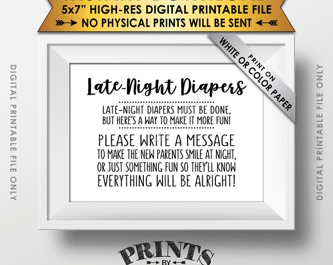 Late Night Diaper Sign, Late-Night Diapers Sign the Diaper Thoughts for New Parents Baby Shower Game, PRINTABLE 5x7” Instant Download