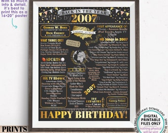 Back in the Year 2007 Birthday Sign, Flashback to 2007 Poster Board, ’07 B-day Gift, Bday Decoration, PRINTABLE 16x20” Sign <ID>