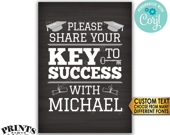 Graduation Advice Sign, Please share your Key to Success with the Grad, Custom PRINTABLE 5x7” Chalkboard Style Sign <Edit Yourself w/Corjl>