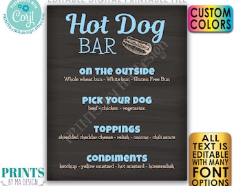 Editable Hot Dog Sign, Custom Hot Dog Bar Menu, Build a Frankfurter, PRINTABLE 8x10/16x20” Chalkboard Style Sign <Edit Yourself w/Corjl>