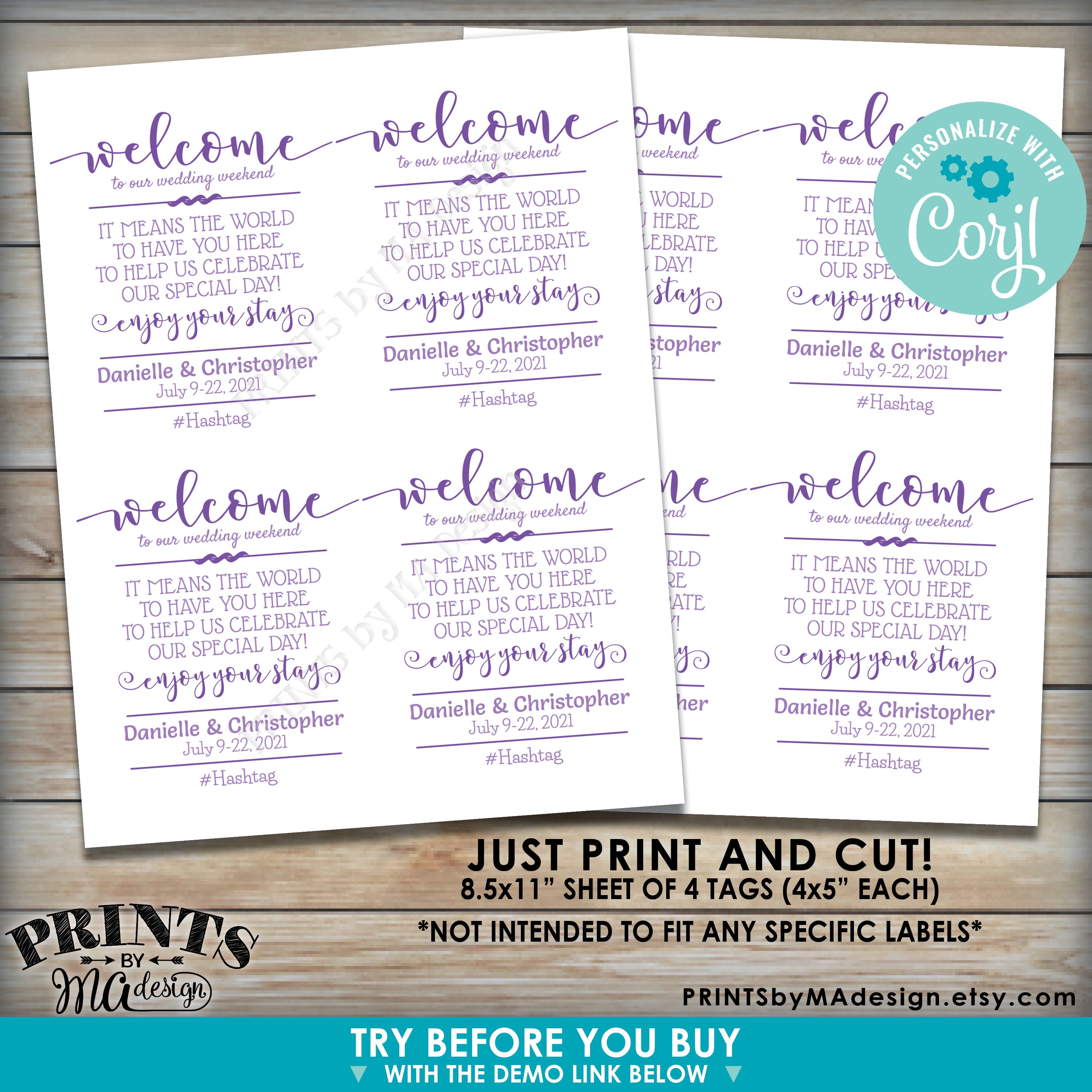 Destination Wedding Welcome Bag Tags, Out of Town Guests Goodie Bags ...