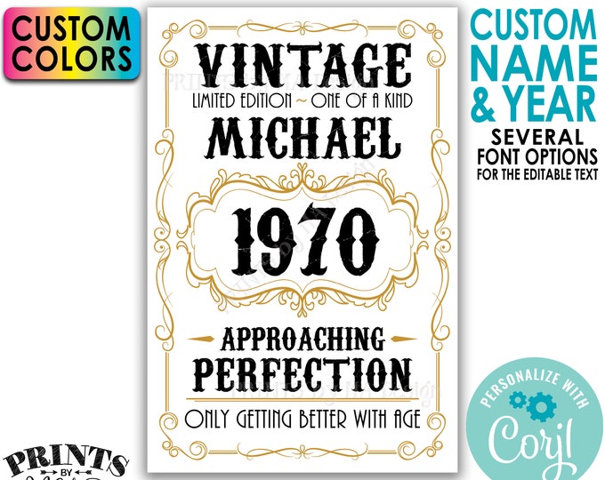 Vintage Birthday Sign, Only Getting Better with Age Whiskey Themed Bday Poster, PRINTABLE 24x36" Editable Template <Edit Yourself w/Corjl>