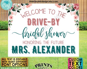 Editable Drive-By Event Sign, Bridal Shower Welcome Sign, Custom Rose Gold Blush Floral PRINTABLE 18x24” Template <Edit Yourself w/Corjl>