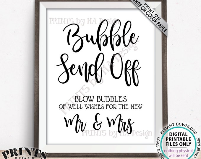 Bubble Send Off Sign, Blow Bubbles of Well Wishes for the New Mr & Mrs, PRINTABLE 8x10/16x20” Wedding Send Off Sign <ID>
