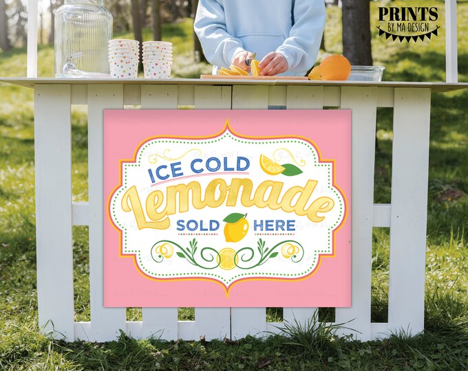 SALE! Lemonade Stand Sign, Ice Cold Lemonade Sold Here, DIY Kids Lemonade Stand Yard Sign, Digital Printable 8x10/16x20” Sign <ID>
