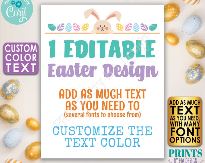 Editable Easter Sign, Easter Bunny and Eggs, Choose Your Text, One Custom PRINTABLE 8x10/16x20” Portrait Sign <Edit Yourself w/Corjl>