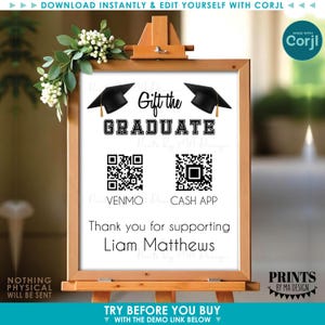 Editable Graduation Party QR Code Sign, Donate to the Grad, Custom PRINTABLE 8x10/16x20” Portrait Sign <Edit Yourself w/Corjl> image 2