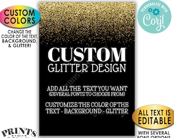 Custom Glitter Sign, Choose Your Text, Change Colors of the Text Background Glitter, PRINTABLE 5x7” Portrait Sign <Edit Yourself with Corjl>