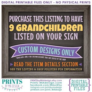 Add-on for Grandchildren Sign, NINE Grandchildren, Must be purchased in addition to a custom Grandchildren sign that is edited by this shop