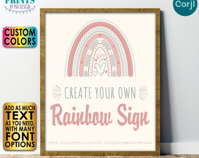Editable Rainbow Sign, Choose Your Text, Boho Rainbow Decor, One Custom PRINTABLE 8x10/16x20” Portrait Sign <Edit Yourself w/Corjl>