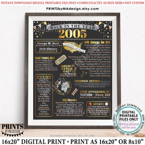 Back in the Year 2005 Poster Board, Remember 2005 Sign, Flashback to 2005 USA History from 2005, PRINTABLE 16x20” Sign &lt;ID&gt;