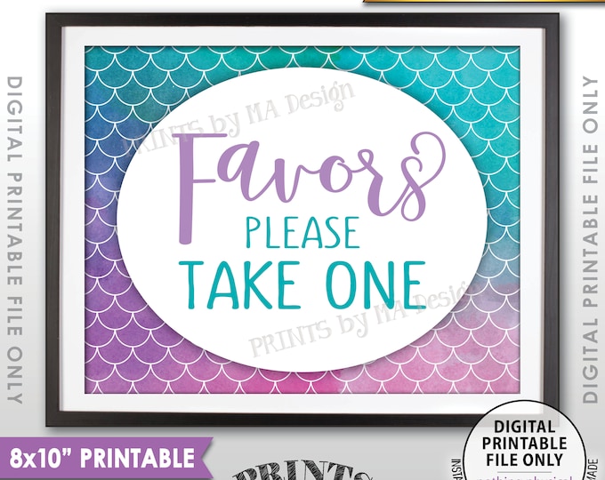 Mermaid Party Sign, Mermaid Favors, Sign, Please Take One Mermaid Sign, Mermaid Birthday, Watercolor Style PRINTABLE 8x10” Instant Download