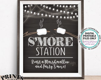 S'more Station Sign, Roast a Marshmallow and Party S'more, PRINTABLE 8x10” Chalkboard Style Smore Sign <ID>