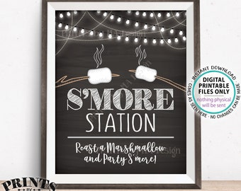 S'more Station Sign, Roast a Marshmallow and Party S'more, PRINTABLE 8x10” Chalkboard Style Smore Sign <ID>