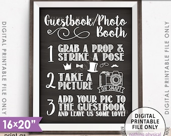 Guestbook Photobooth Sign Add photo to the Guest Book Sign Photo Booth Wedding Sign, PRINTABLE 8x10/16x20” Chalkboard Style Photo Sign &lt;ID&gt;