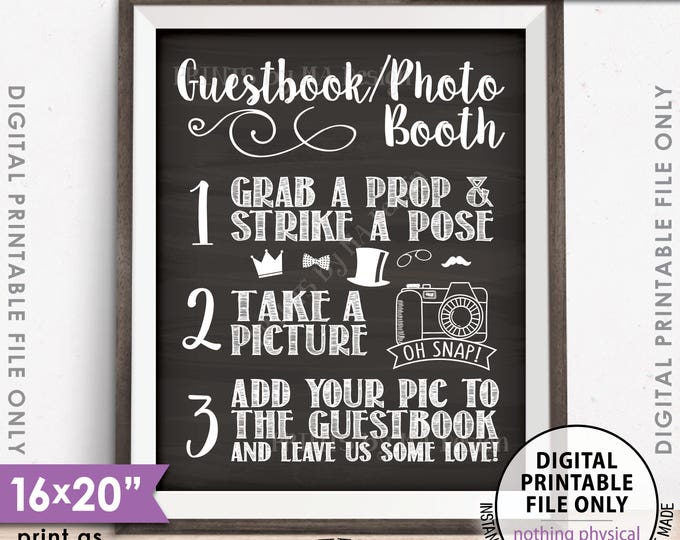 Guestbook Photobooth Sign Add photo to the Guest Book Sign Photo Booth Wedding Sign, PRINTABLE 8x10/16x20” Chalkboard Style Photo Sign <ID>