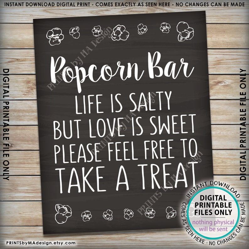 Popcorn Bar Sign Life is Salty but Love is Sweet Please Take Etsy