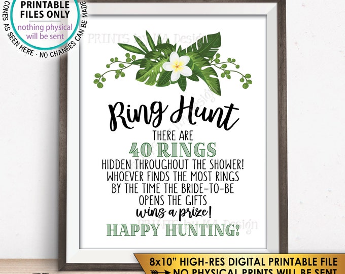 Ring Hunt Game for 40 RINGS Bridal Shower Game Ring Scavenger Hunt for 40 Rings, Caribbean Mexico, PRINTABLE Tropical Themed 8x10” Sign <ID>