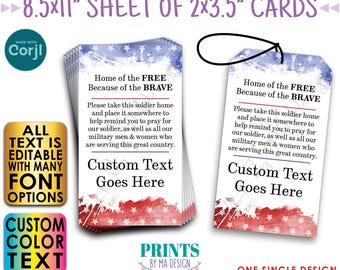 US Military Boot Camp Send-off Card, Please Pray for Our Soldier, Take a Soldier, PRINTABLE 2x3.5" Tags/Cards <Edit ONE Yourself w/Corjl>