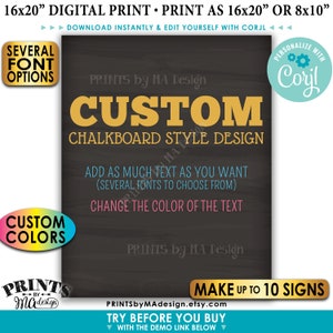 Custom Chalkboard Style Posters, Choose Text/Colors, Create Up to 10 PRINTABLE 8x10/16x20” Portrait Signs <Edit Yourself with Corjl> image 1