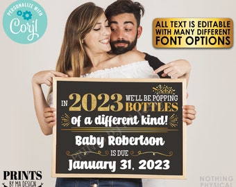 Editable New Years Pregnancy Announcement, Popping Bottles of a Different Kind, Custom PRINTABLE Baby Reveal <Edit Yourself w/Corjl>