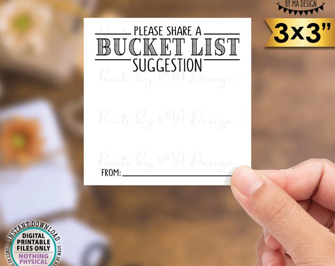 Bucket List Suggestion Cards, Share a To Do List Suggestion, Graduation Retirement Birthday Party, 3" Square cards on PRINTABLE 8.5x11" <ID>