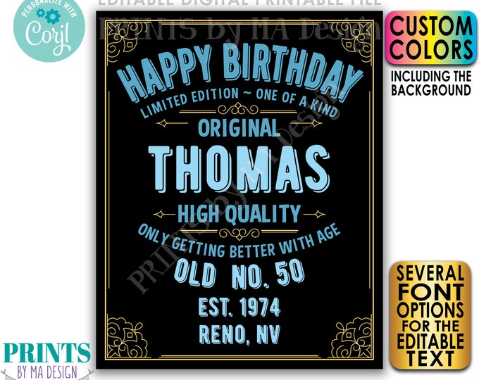 Editable Birthday Sign, Only Getting Better with Age, PRINTABLE 16x20" Template, Whiskey Themed Bday Poster <Edit Yourself w/Corjl>