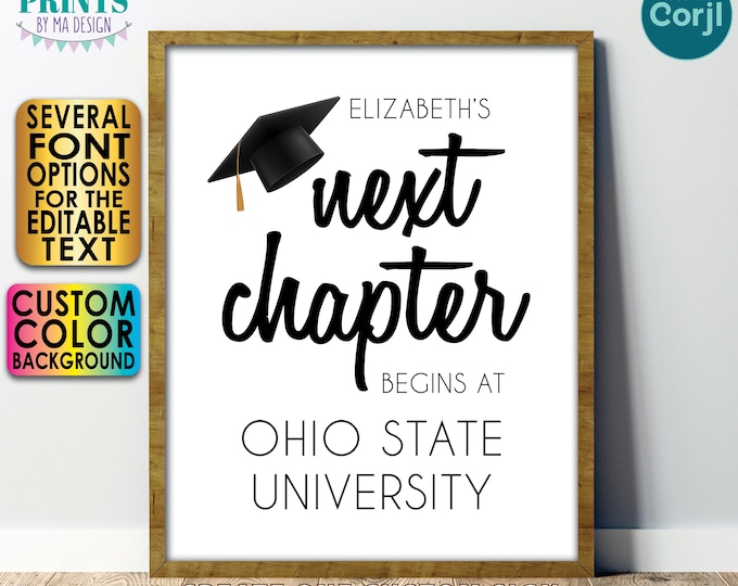 Editable Next Chapter Begins Graduation Party Decoration, High School Graduate, Custom PRINTABLE 8x10/16x20” Sign <Edit Yourself w/Corjl>