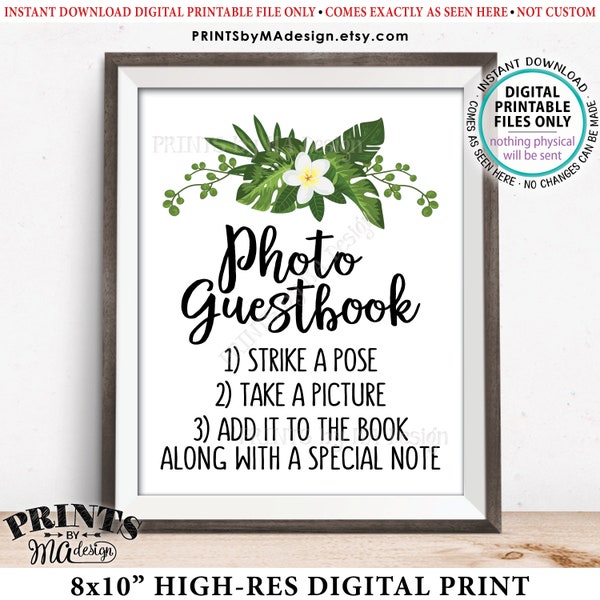 Photo Guestbook Sign, Add a Photo to the Guest Book Sign Your Photo, Special Note, Greenery Tropical Caribbean, PRINTABLE 8x10” Sign <ID>