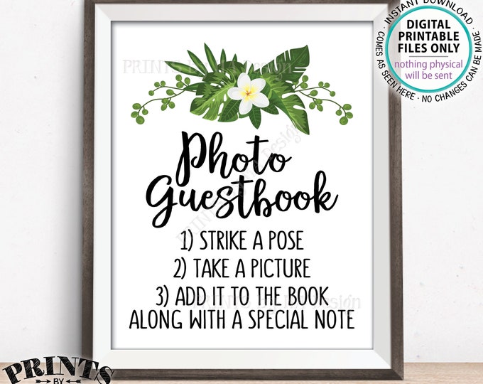 Photo Guestbook Sign, Add a Photo to the Guest Book Sign Your Photo, Special Note, Greenery Tropical Caribbean, PRINTABLE 8x10” Sign <ID>
