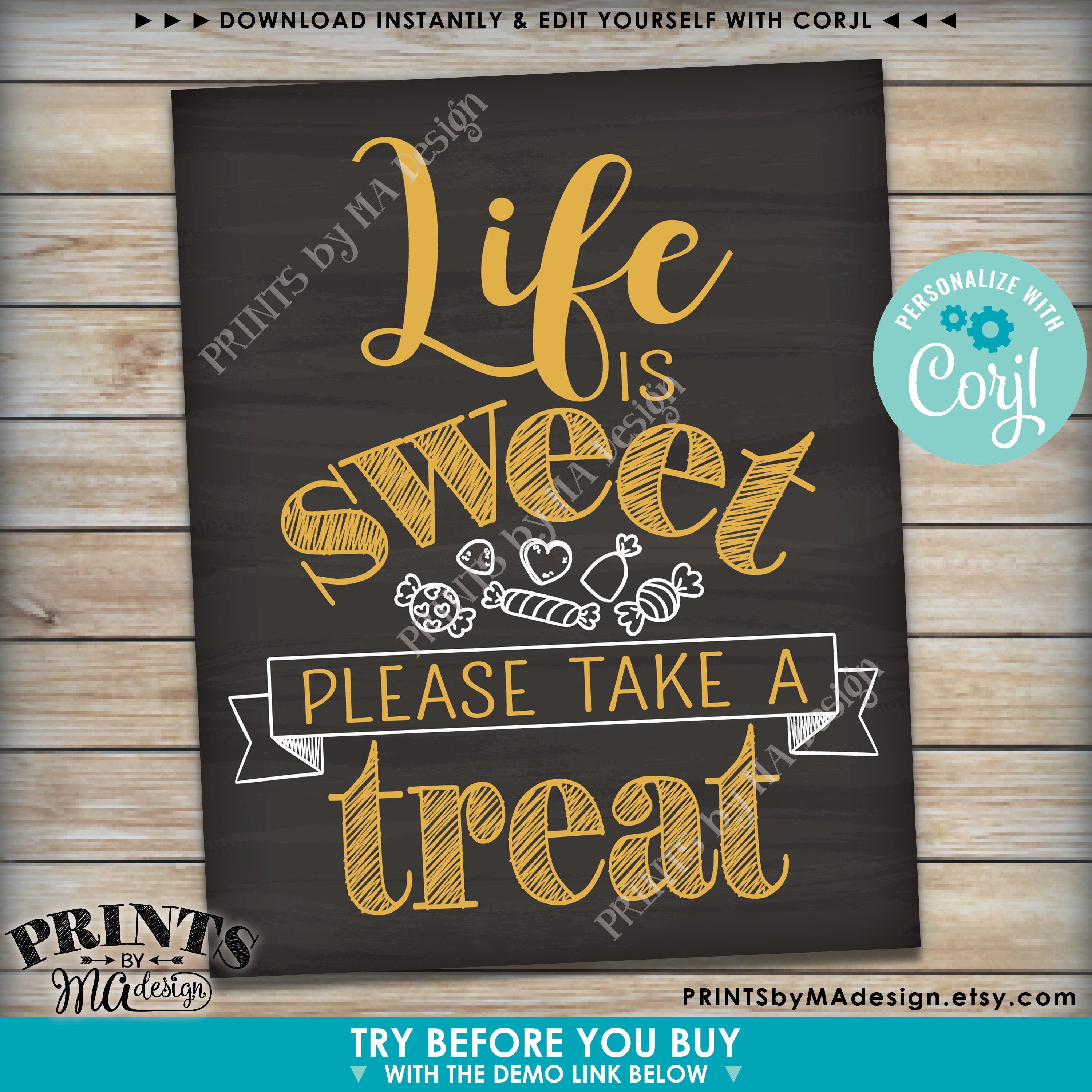 Life is Sweet Please Take a Treat Sign, Candy Bar, PRINTABLE Chalkboard