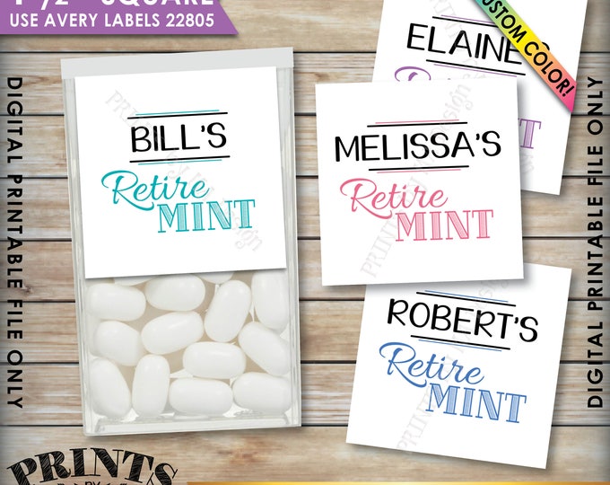 Retirement Party Tic Tac Labels, Retire MINT Stickers, Retire-Mints Stickers, Retirement Favors, PRINTABLE 1.5" Square Tic Tacs Stickers