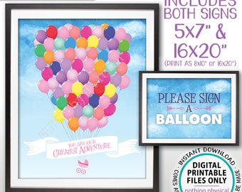 Baby Shower Guestbook Alternative Sign, Please Sign a Balloon, You Are Our Greatest Adventure, Two Instant Download Digital PRINTABLE Files