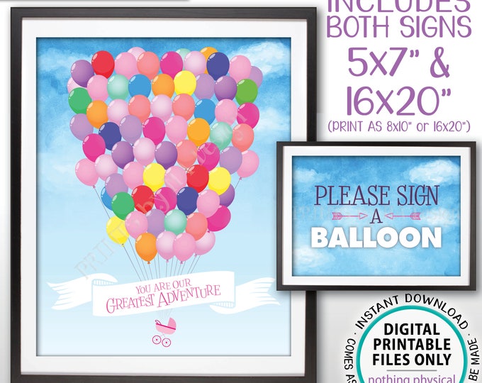 Baby Shower Guestbook Alternative Sign, Please Sign a Balloon, You Are Our Greatest Adventure, Two Instant Download Digital PRINTABLE Files