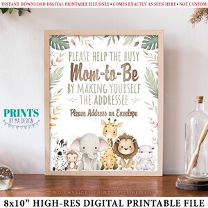 "Babyparty-Adresse ein Umschlagschild, Hilfe für die Mama-zu-Be-Adresse Umschlag, Safari-Baby-Tiere, DRUCKBAR 8x10 ""Aquarell Stil Schild"" <ID>."
