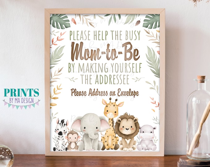 Baby Shower Address an Envelope Sign, Help the Mom-to-Be Address Envelope, Safari Baby Animals, PRINTABLE 8x10” Watercolor Style Sign <ID>
