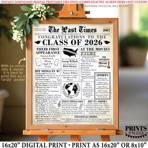 Class of 2026 Fun Facts, Back in the year 2007 Newspaper, Born in 2007 Flashback, PRINTABLE 16x20” Sign, Graduation Party Decoration <ID>