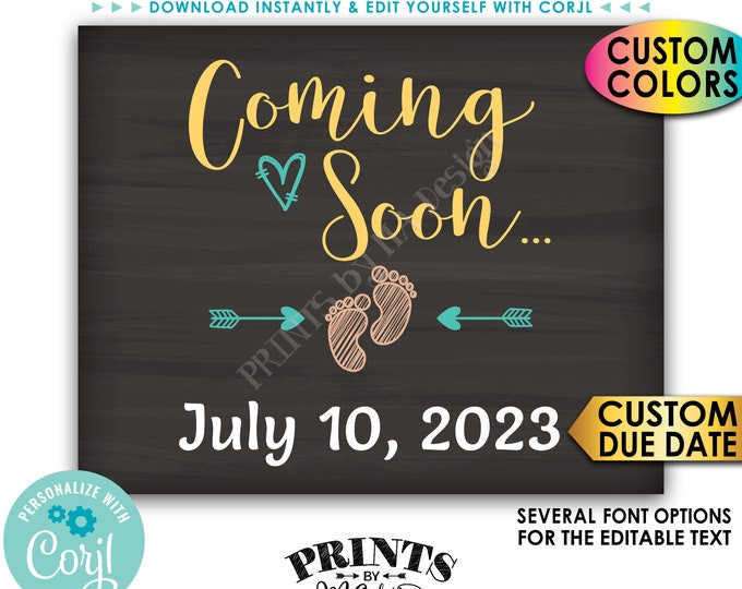 Coming Soon Pregnancy Announcement Sign, Subtle Baby Reveal, PRINTABLE 8x10/16x20” Chalkboard Style Sign <Edit Yourself with Corjl>