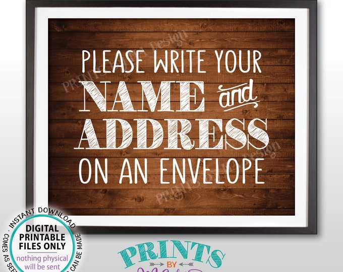 Address an Envelope Sign, Bridal Shower, Gaduation Party Birthday Retirement, Wedding, Rustic Wood Style PRINTABLE 8x10” Addressee Sign <ID>