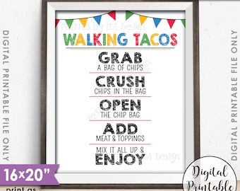 Walking Tacos Sign, Taco Bar, Taco Sign, Fiesta Cinco de Mayo Sweet Sixteen Birthday Graduation Party, PRINTABLE 8x10/16x20” Tacos Sign <ID>